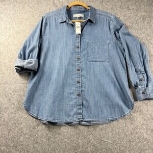 Ann Taylor LOFT | Chambray Denim Top Long Sleeve Button Front Cotton NWT Large